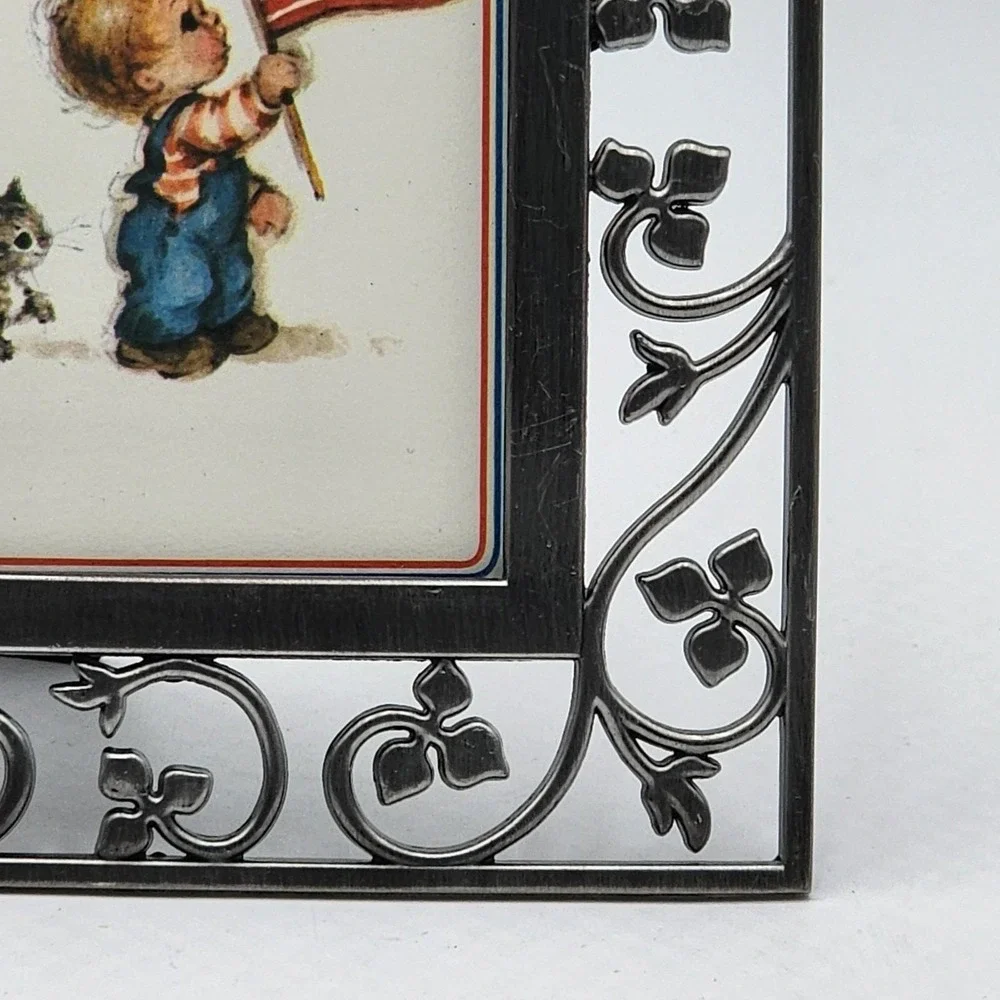 Vintage Ornate Silver Pewter Picture Frame Openwork Vine Border Rust Craft Card